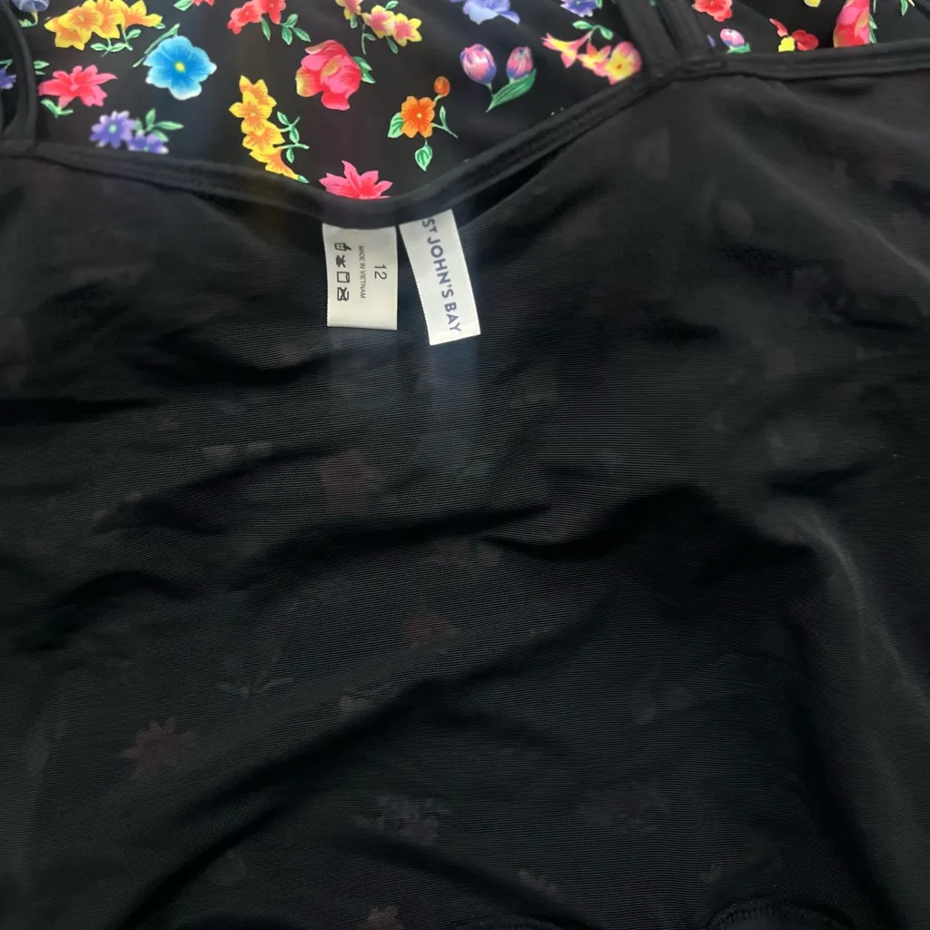 St. John's Bay Black  swimsuit with Colorful Floral Accents - Image 3