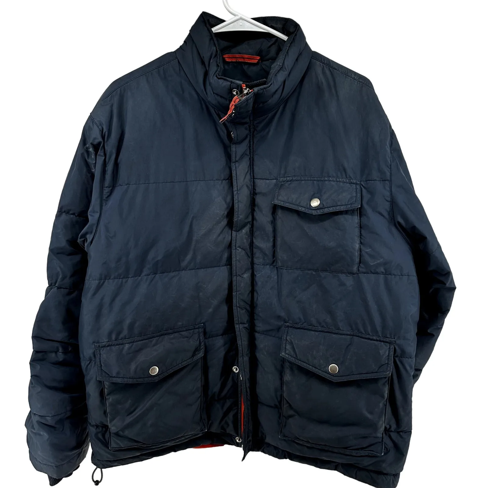 J. Crew Down Puffer Jacket Snow Winter High Neck Pockets Zip Navy Blue Medium - Image 2