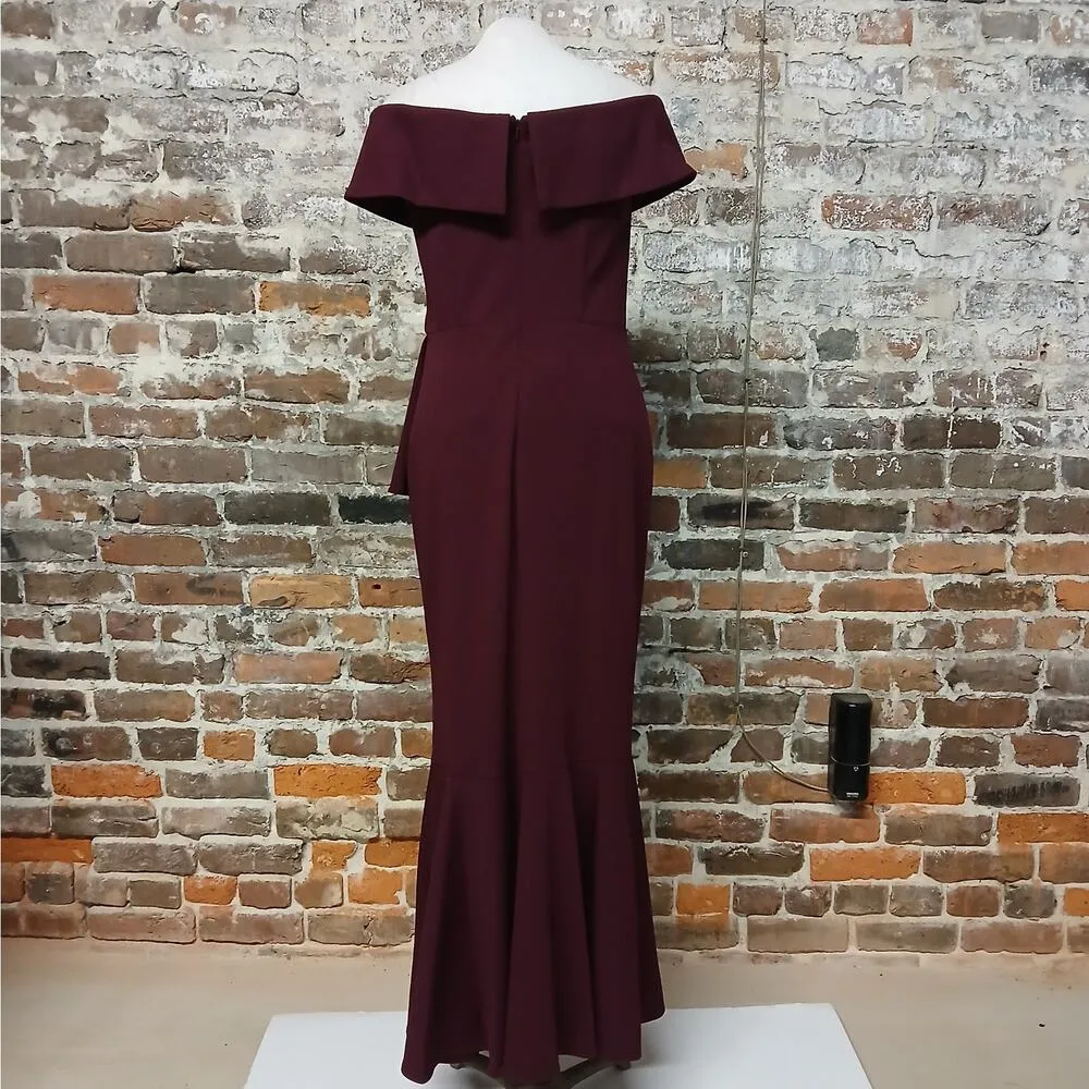 Betsy & Adam Formal Evening Gown Womens 10P Burgundy Off Shoulder Dress Wedding - Image 5
