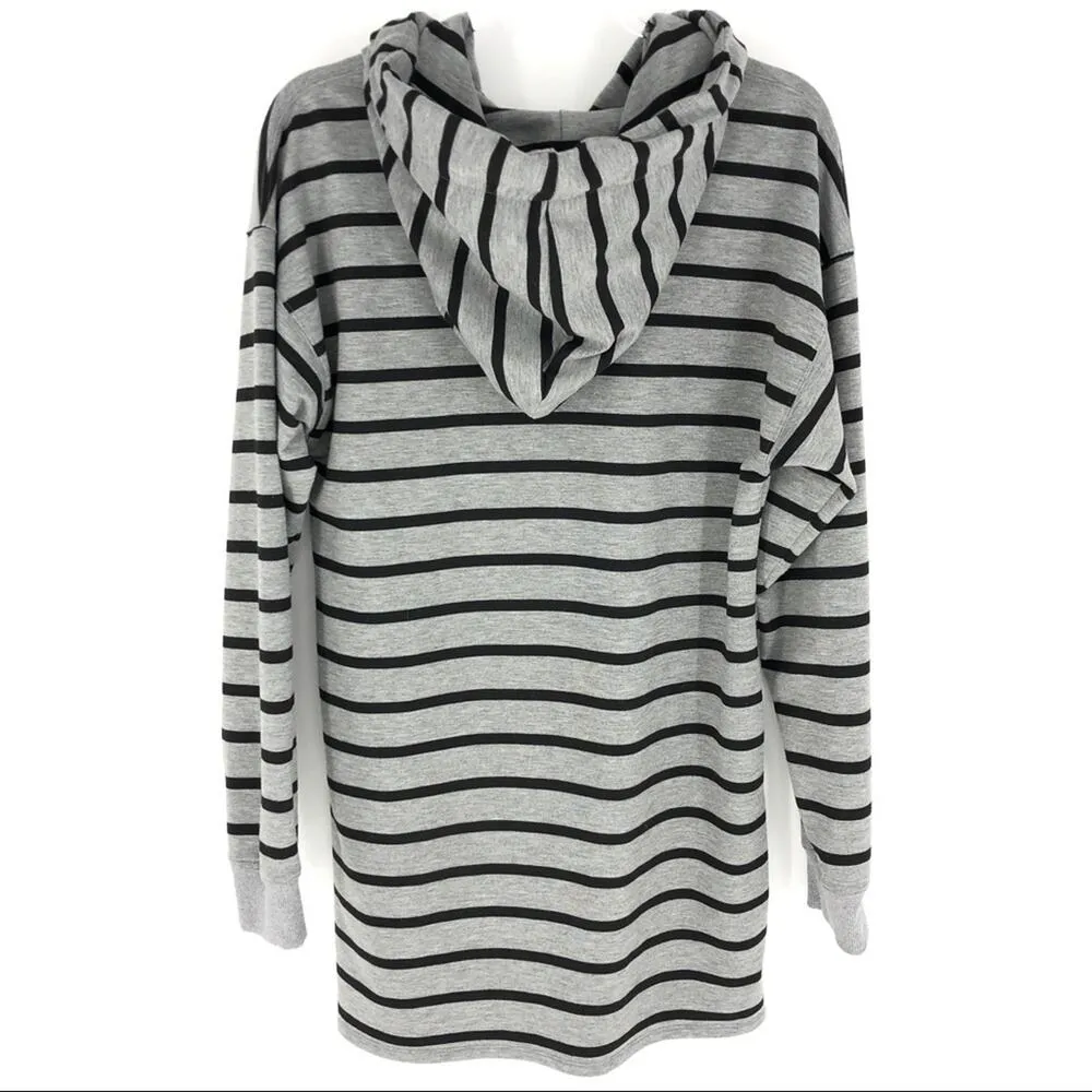 Storia Hooded Sweatshirt Mini Dress Grey with Black Stripes Size Small - Image 2