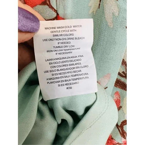 As U Wish Green Floral Chiffon Smocked Asymmetrical‎ Dress LARGE Cottage Flowy - Image 12