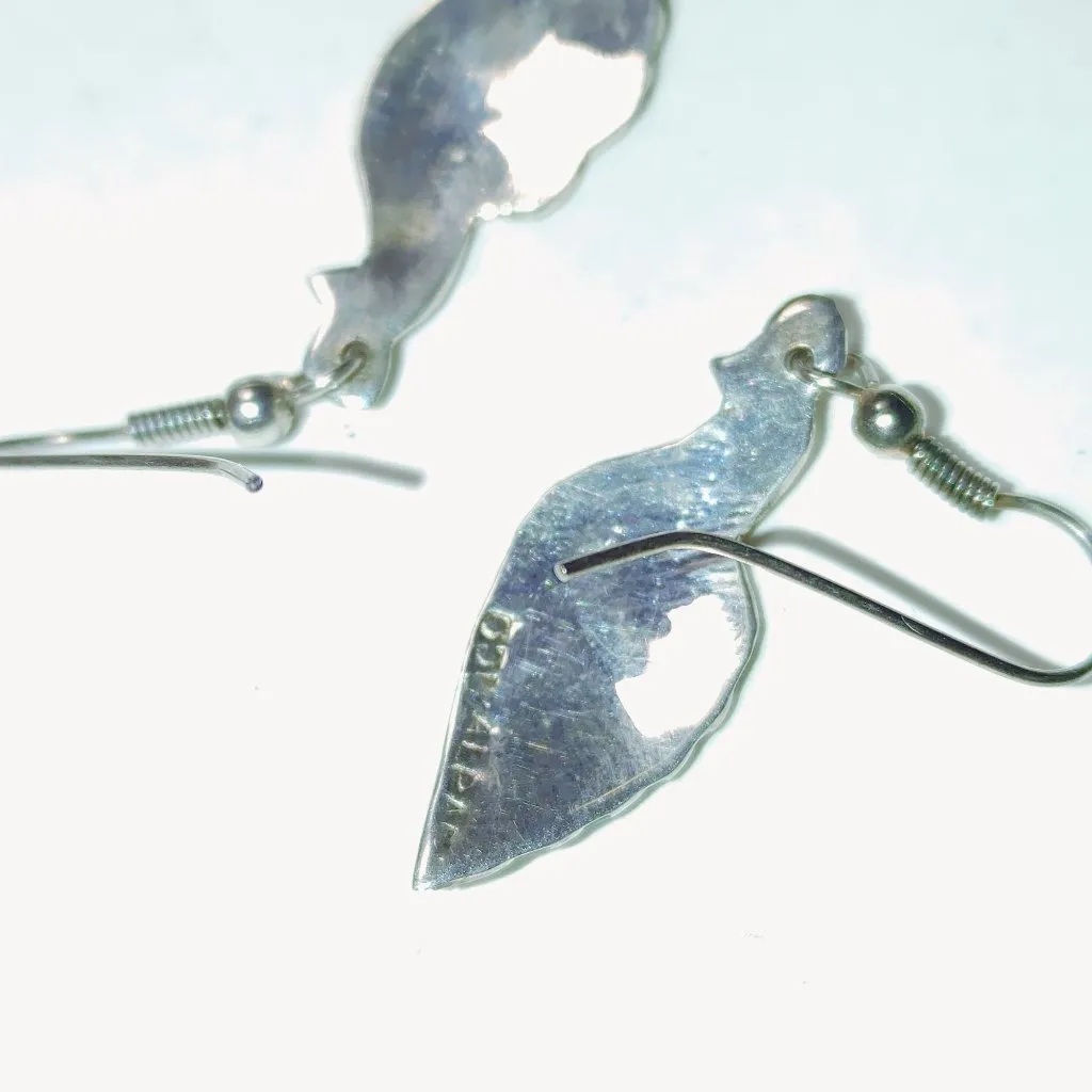 Vintage Alpaca Silver Earrings Colorful Blue Green Enamel Dangle Hook Unique - Image 9