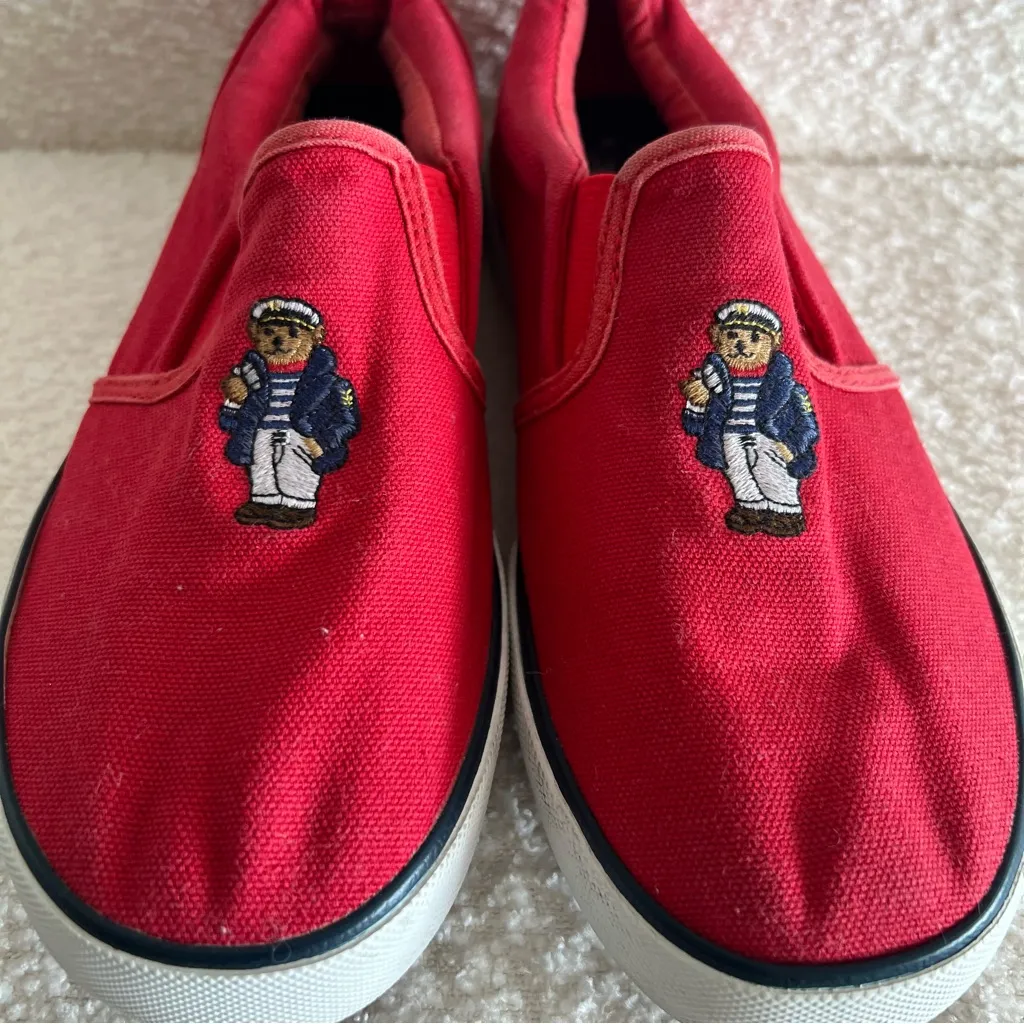 Polo Ralph Lauren Women’s Harbour II Bear‎ Red Canvas Shoes Women's Size 5 - Image 6