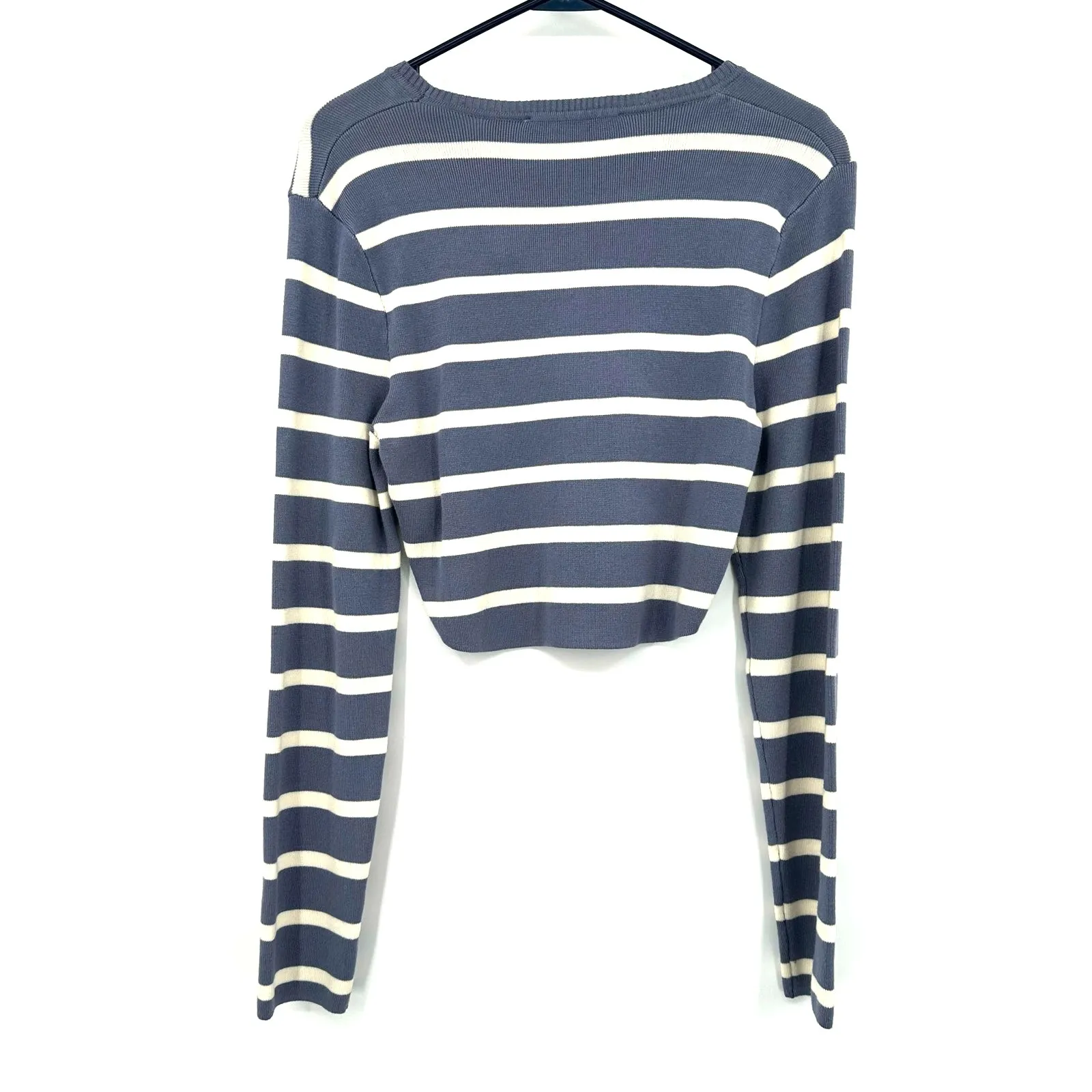 Altar'd‎ State Size Large Long Sleeve Crop Sweater Shirt Top Blue Cream Stripe - Image 2