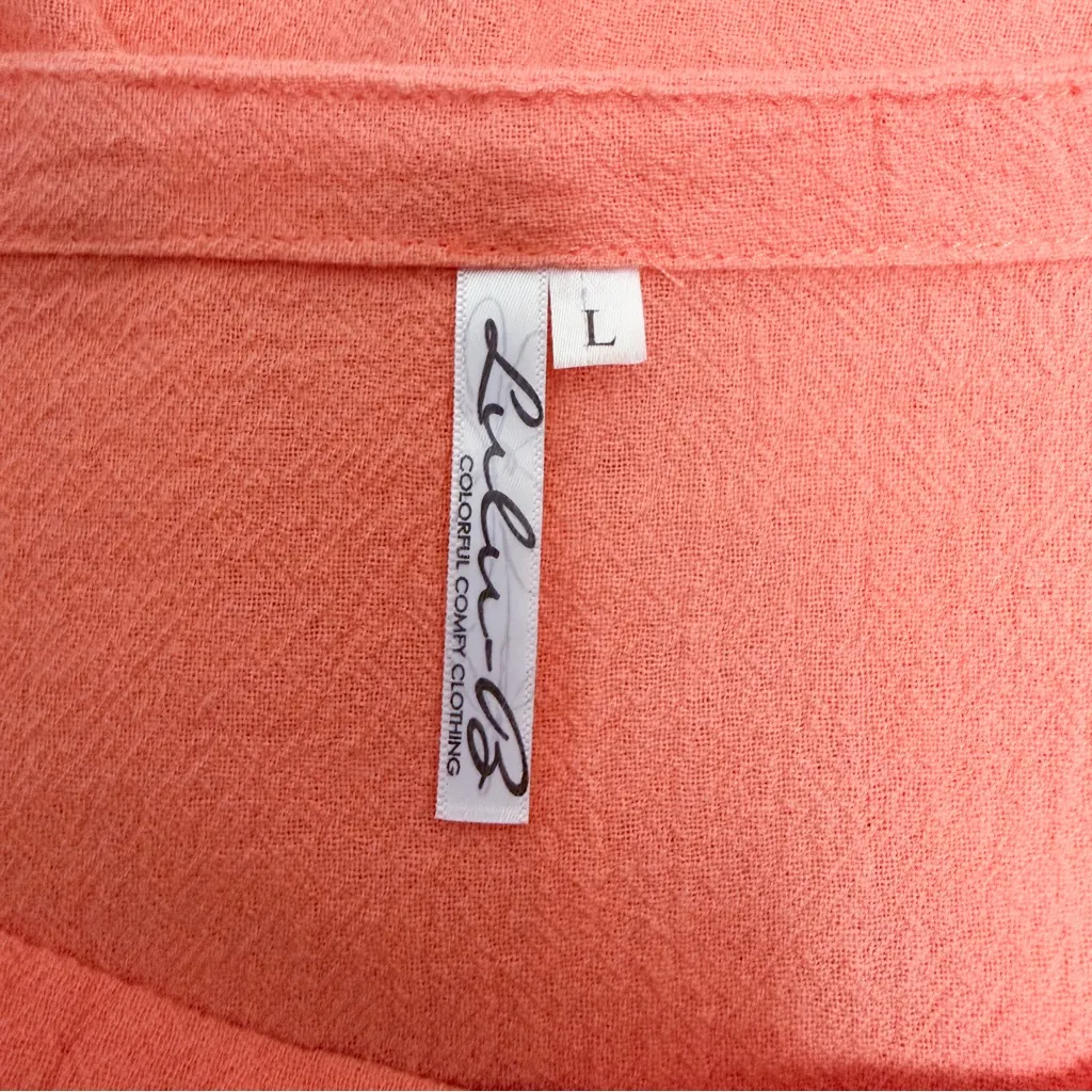 Lulu B Peach Textured Cotton Boat Neck 3/4 White Braided Sleeve Tunic Large Orange - Image 8