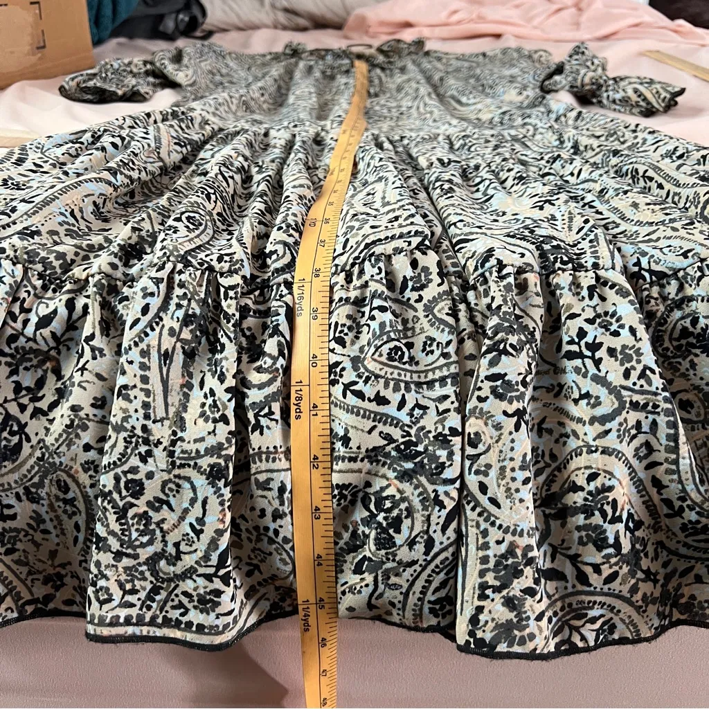 OPT Boho Paisley Print‎ Long Sleeve Tiered Midi Dress Peasant Prairie Ruffle M Green Size M - Image 12