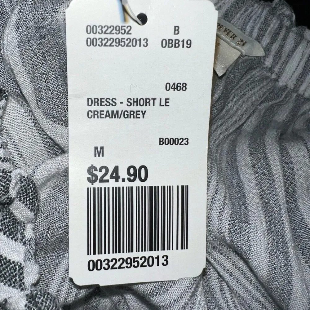 Forever 21 Off The Shoulder Short Dress Womens Size M Gray Cream Striped - Image 9