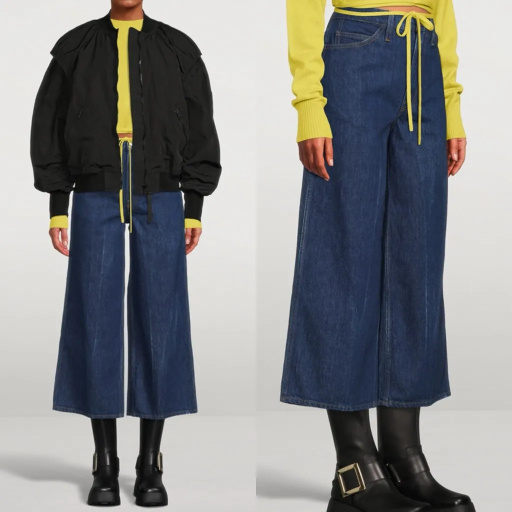 Frame Denim Le Italian Wide Leg Crop Jeans Rinse Dark Wash Rigid Denim High Rise - Image 6