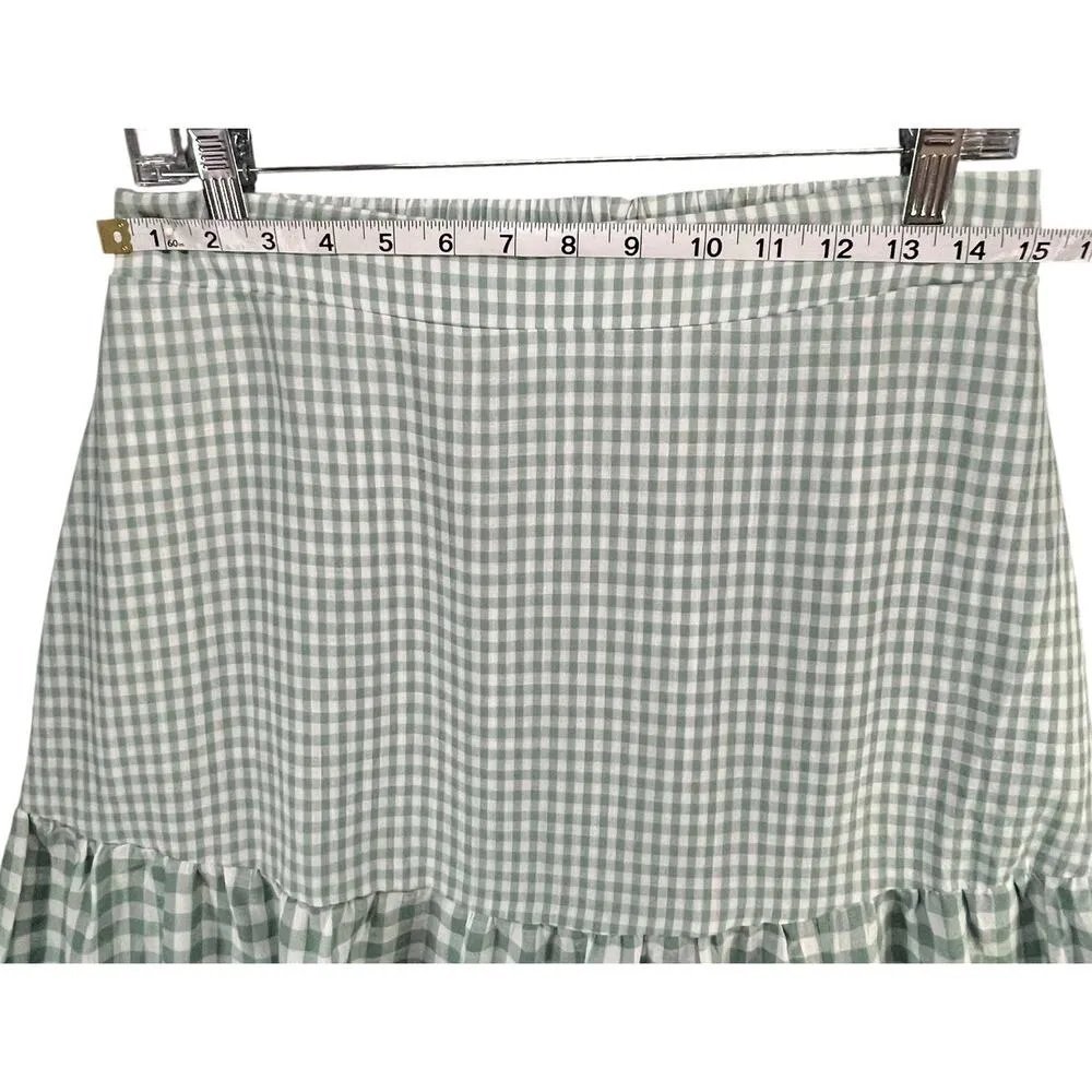 Princess Polly Noami Kate Midi Skirt 10 Green Gingham Tiered Cottage Cowgirl - Image 6