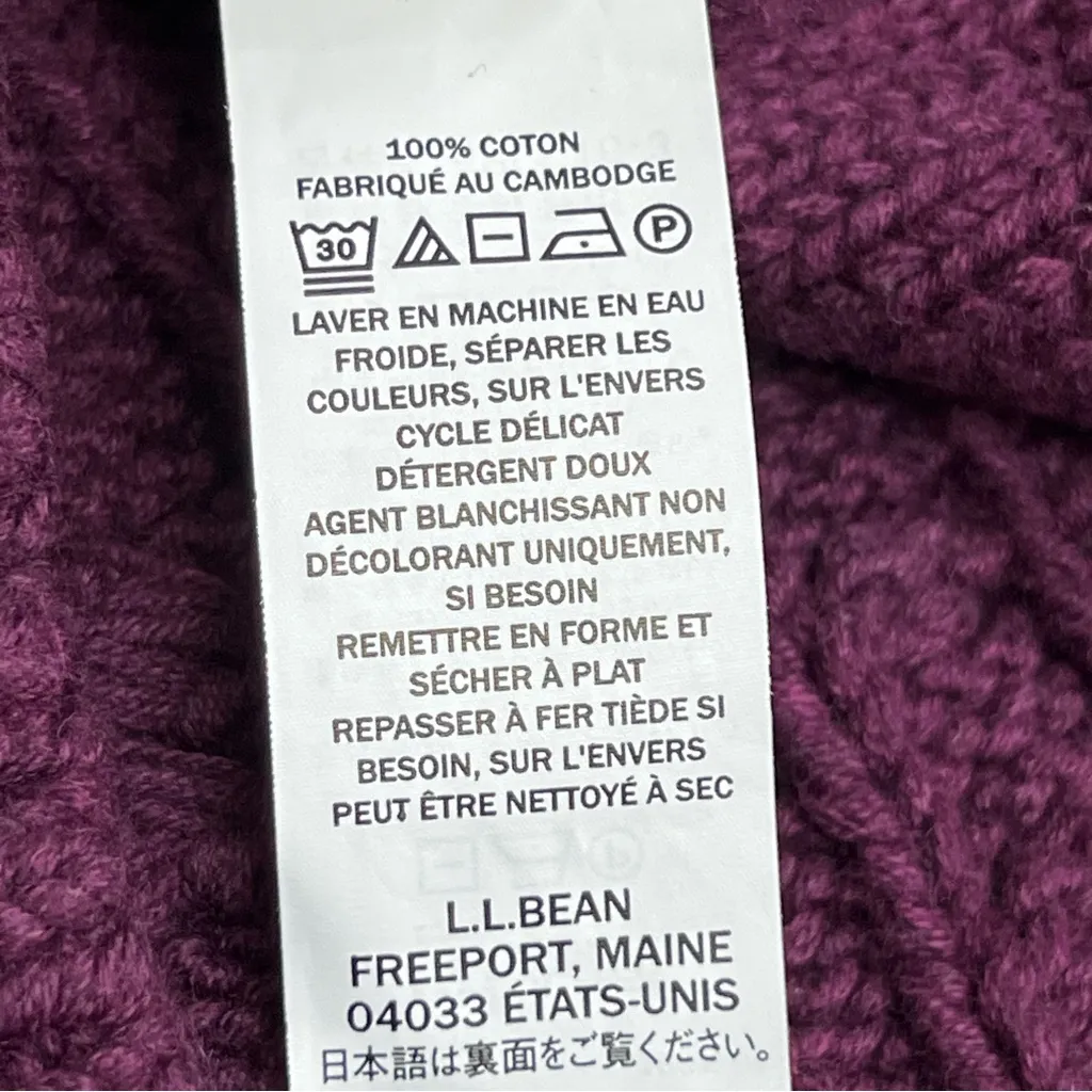 L.L BEAN SWEATER M double cable crewneck chunky knit fisherman eggplant Purple Size M - Image 7