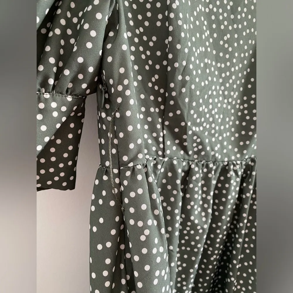 O.P.T. Green & White Polka Dot Papin Cottagecore Modest Midi Dress Size XS - Image 7