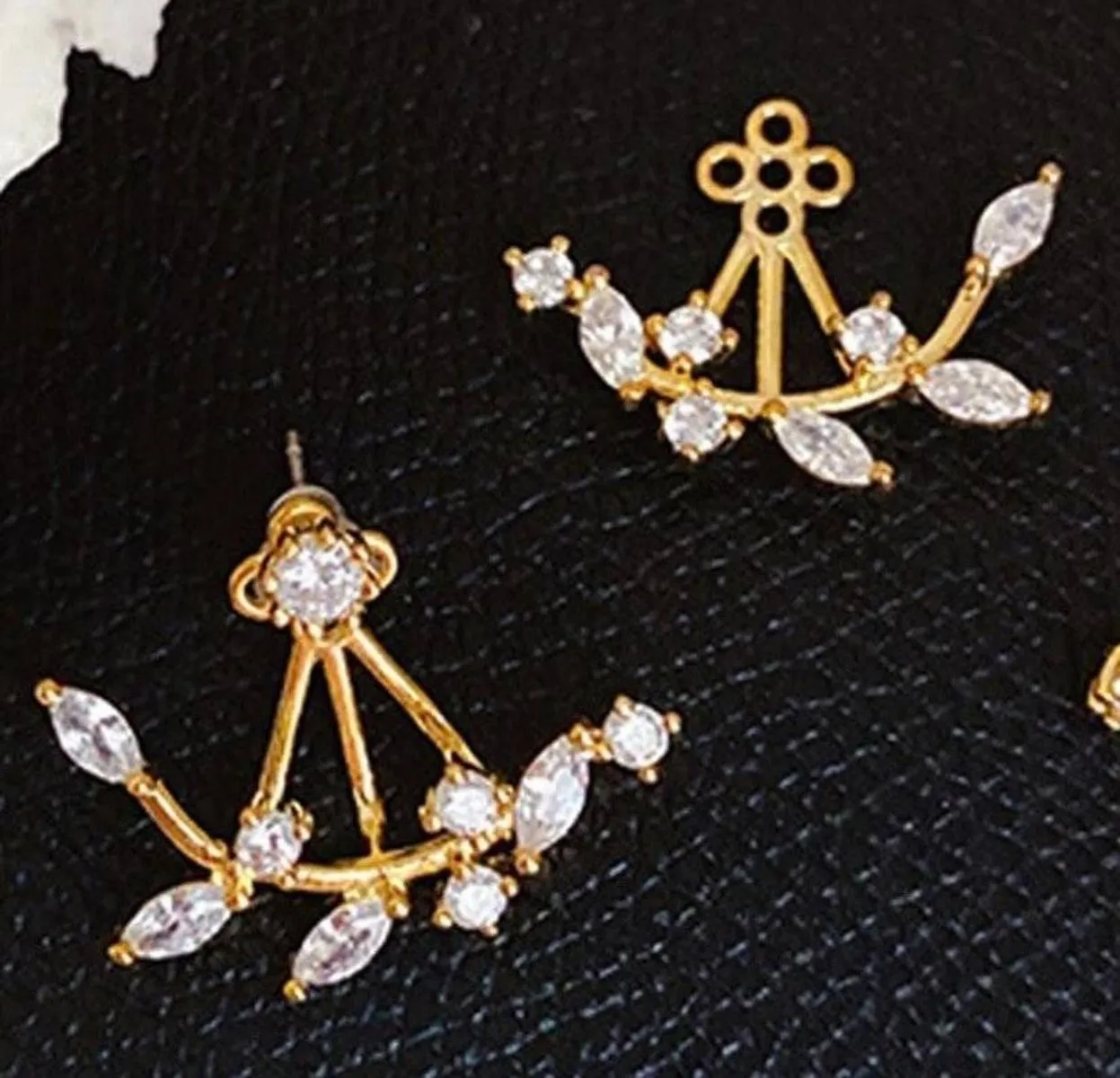 Boutique Leaf Rhinestone Earrings - Image 2