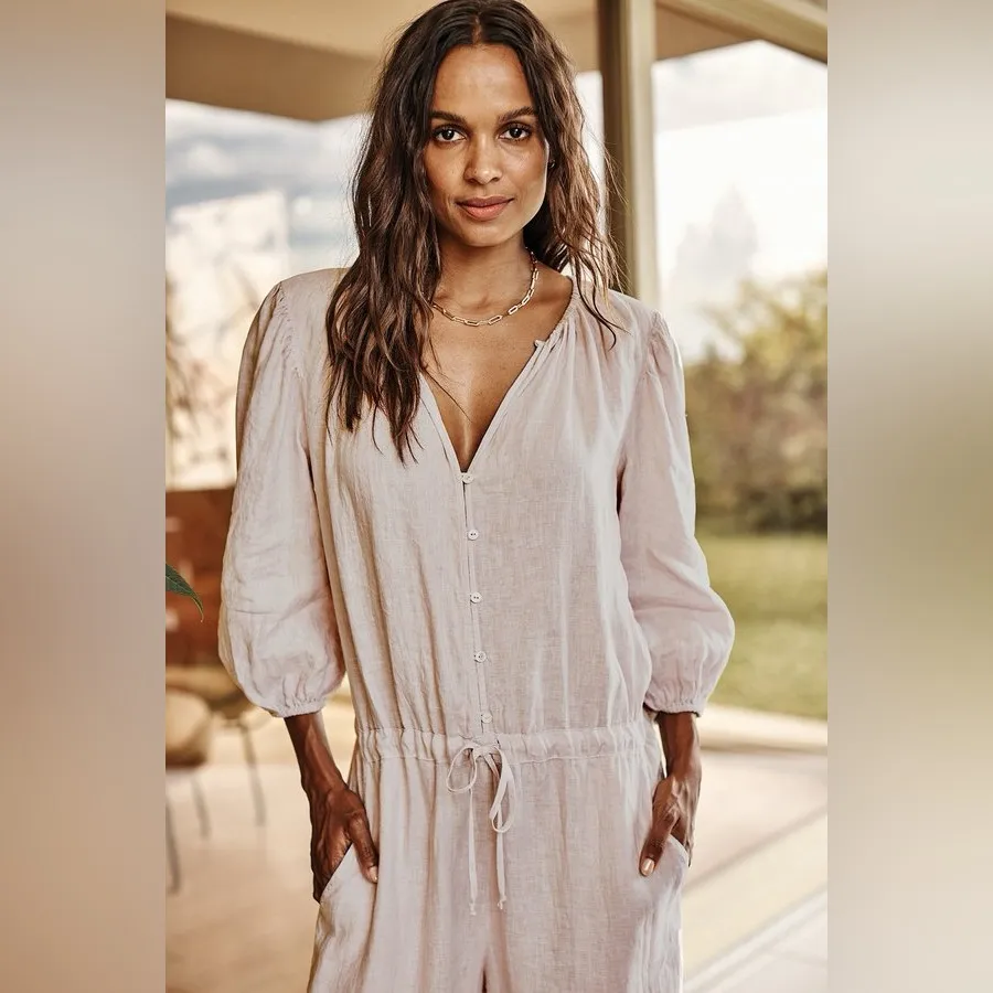 Velvet Large Dionne Linen Jumpsuit in Cement Pale Lavender Purple - Image 4