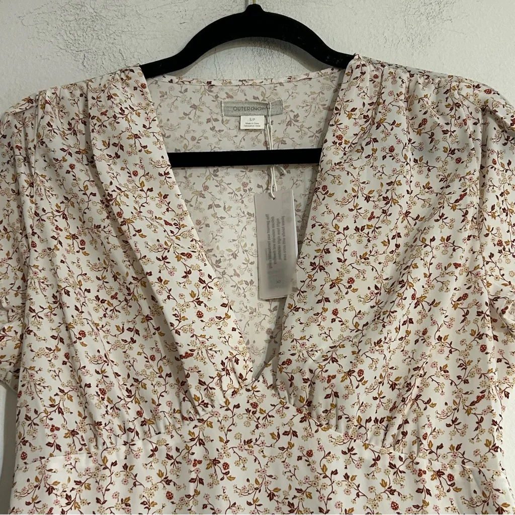 Outerknown Juniper Floral Print V-Neck Short Sleeve Mini Dress Size Small New - Image 3