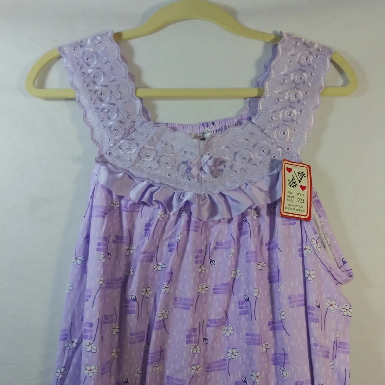 Vintage Just Love Purple Floral Cotton Lace Nightgown Sleeveless Size M - Image 3