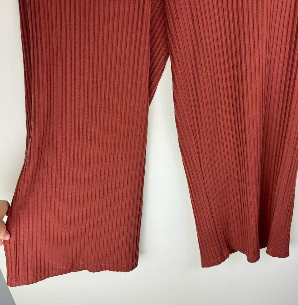 Eileen Fisher Wide Leg Ribbed Stretch Pants Sz Small Terracotta Rust - Image 10