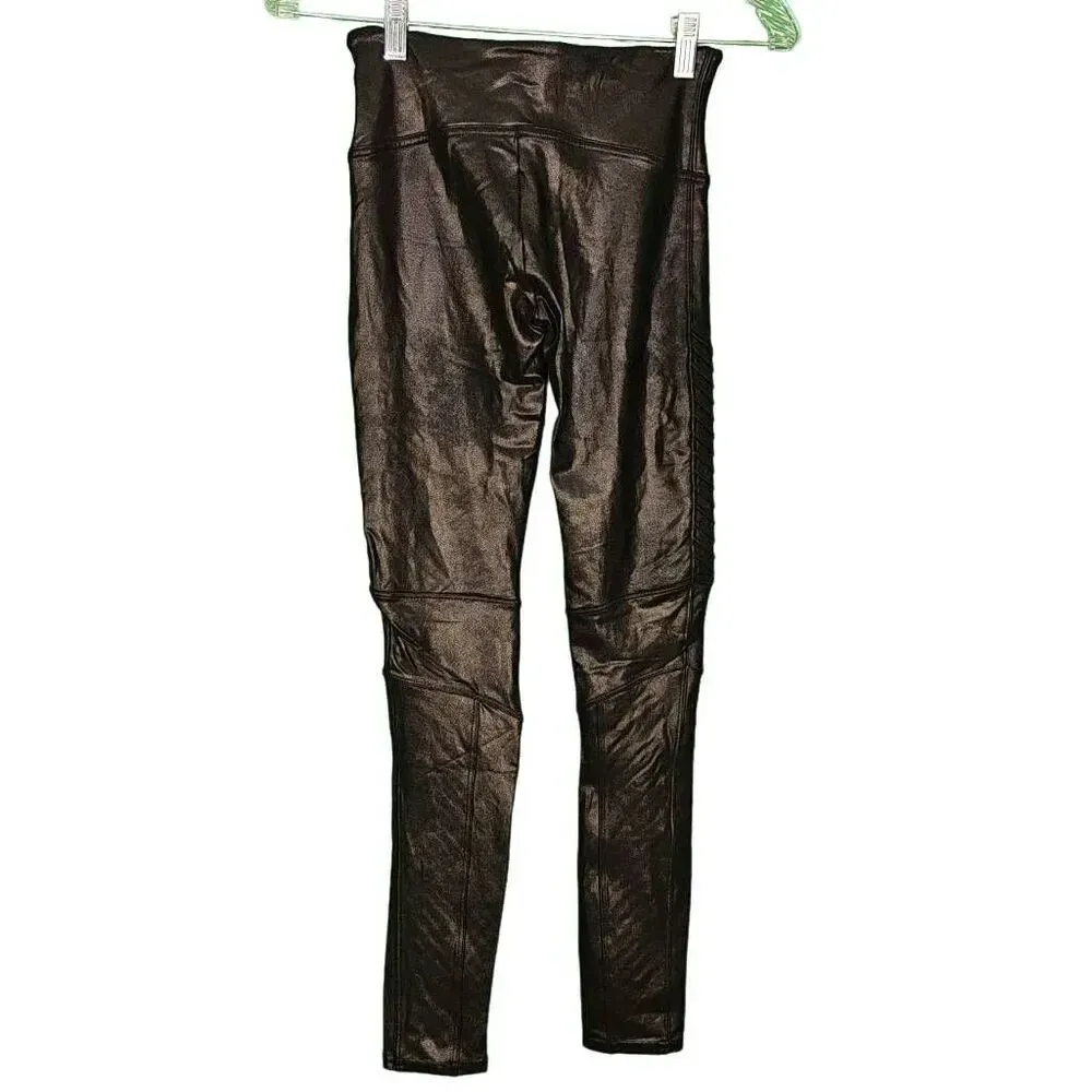 Spanx‎ Womens Black Faux Leather Moto Leggings Small - Image 2