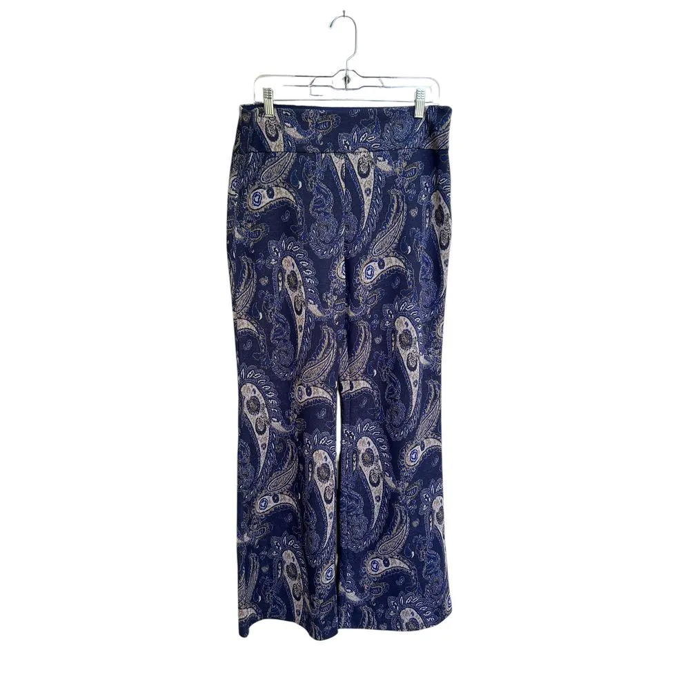 Anthropologie Maeve Blue Paisley Wide Leg High Waisted Pants‎ Boho Size 14 - Image 4