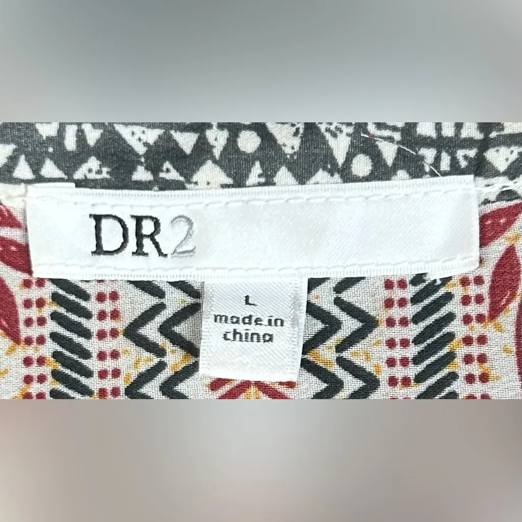 DR2 Daniel Rainn Women’s Size L Boho Sheer Tunic 1/2 Buttons & Tie Tassel Blouse - Image 2