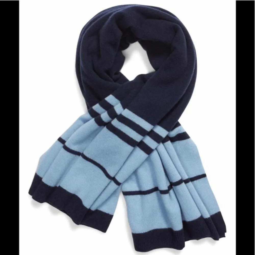 Halogen 100% Cashmere Stripe Wrap Shawl Scarf, Blue/Black‎ Luxury Cashmere NWT - Image 2