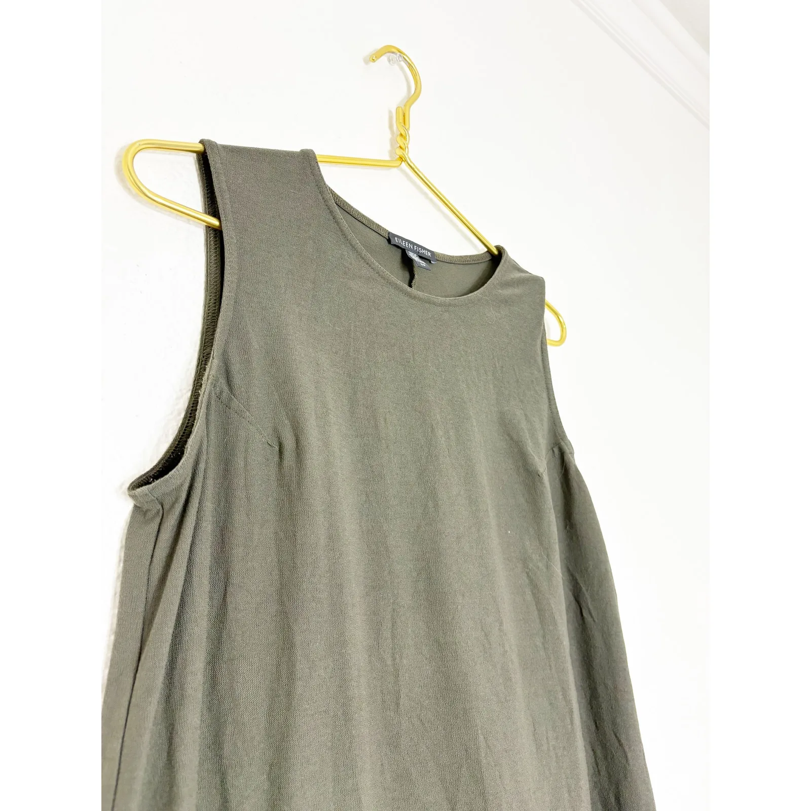Eileen Fisher Green Oversized Tank Midi Dress Small Lantern Barrel Lagenlook - Image 8
