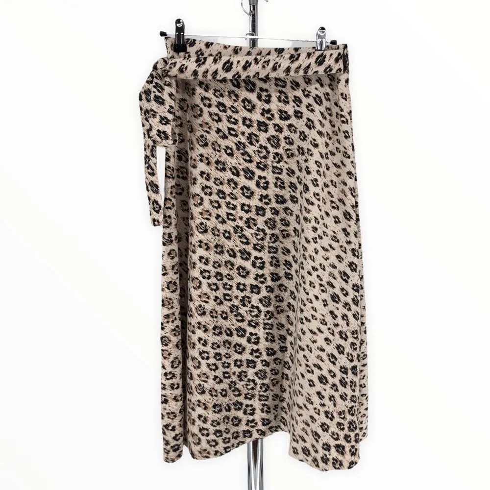 Joie Collen A-Line Leopard Print Linen Wrap Midi Skirt in Cappuccino - Image 10