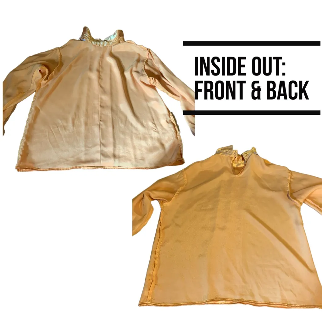 VINTAGE 1980'S GOLDEN YELLOW SATIN COLLECTIBLES BY MARC DANIEL BLOUSE (9/10) - Image 9