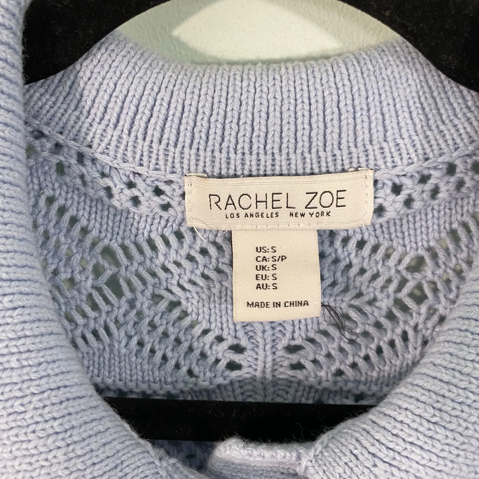 Rachel Zoe Women Blue Eyelet Knit Long Sleeve Collared Button Up Cardigan Size S - Image 4