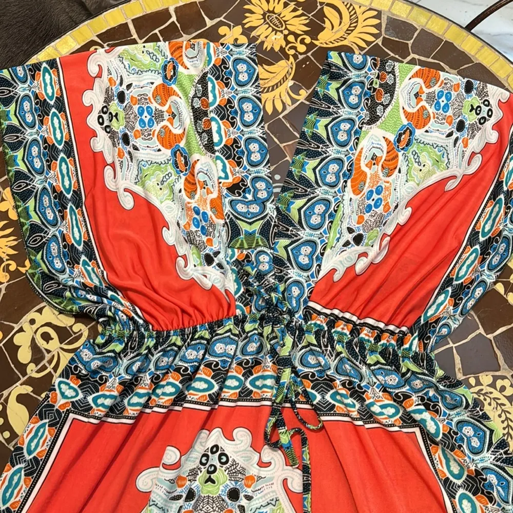 BOHEMIAN JERSEY DRESS SZ: M Blue Size M - Image 4