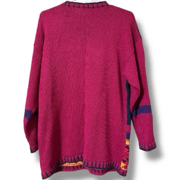 Vintage Margules women’s medium knit sweater shoulder pads tribal Aztec design Blue - Image 2