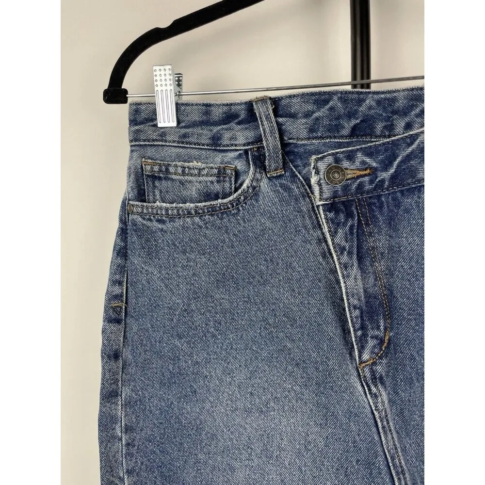 Sam Edelman Medium Blue Wash The Riley Asymmetrical Raw Hem‎ Denim Jean Skirt 29 - Image 2