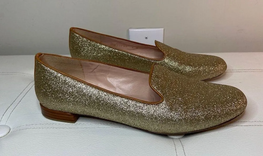 Stuart Weitzman Gold Sparkle Glitter Loafers Flats Size 9 Festive Holiday - Image 4