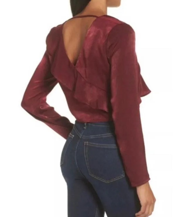 J.O.A. Burgundy Wine Ruffle Crop Top - Image 2