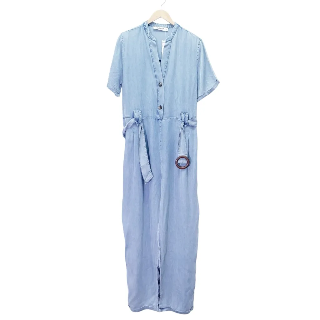 NWT Three Bird Nest Tencel Chambray Jumpsuit Belted Button Front Blue Size Large - Image 3