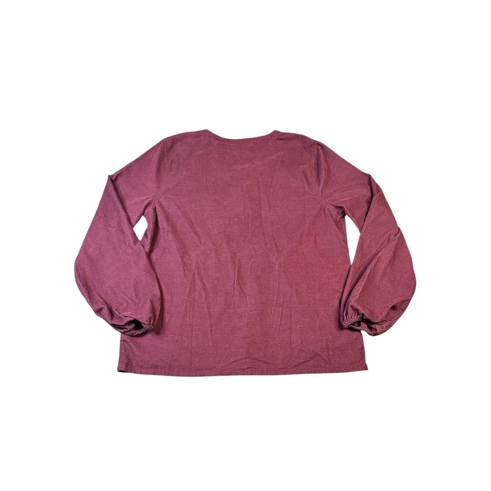 Lands' End Corduroy Pullover Blouse‎ Top Long Sleeve Small Button Front Burgundy - Image 5