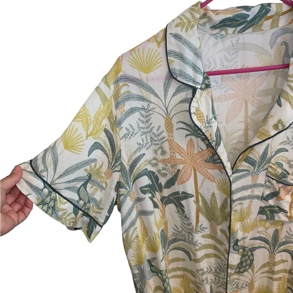 World Market Green Bali peacock grove multi color nightshirt nightgown pajamas Size L - Image 5