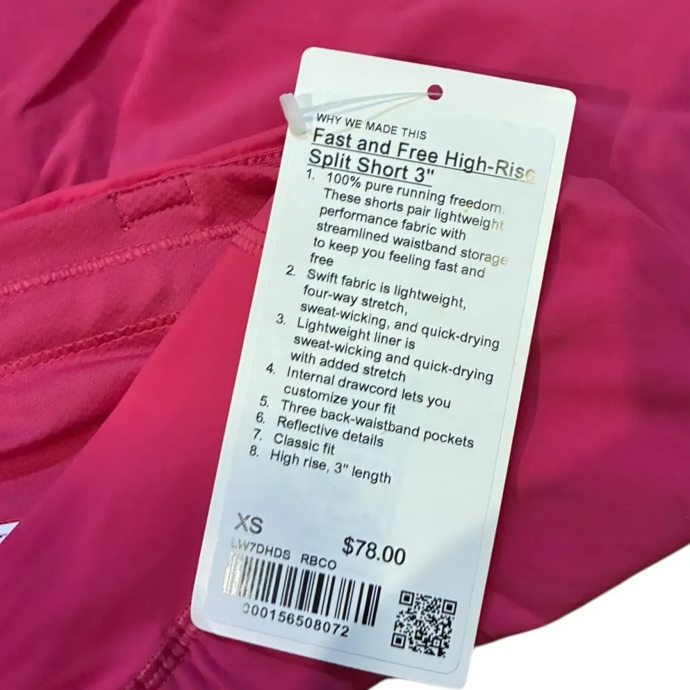 Lulelmon Fast and Free High rise Split Shorts 3" size xs Raspberry Coulis - Image 5