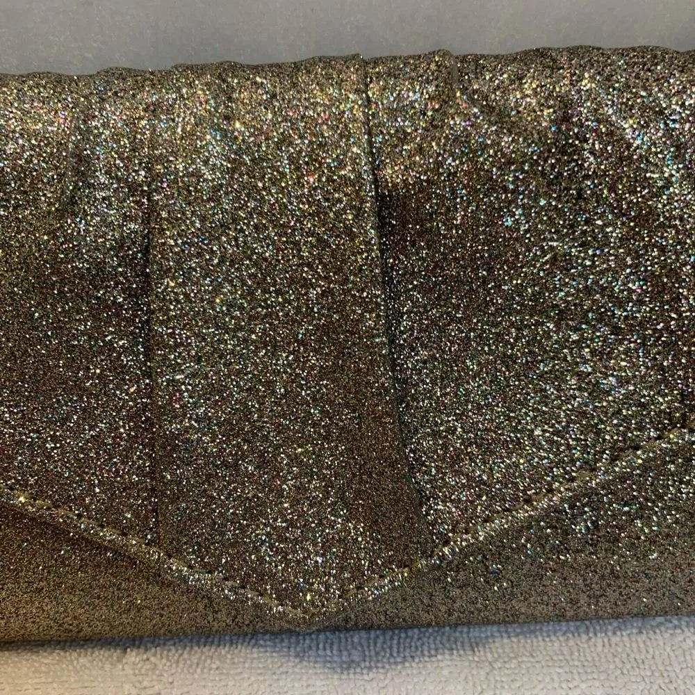 Gold Glitter Crossbody Purse Evening Bag Adjustable Strap Used Once - Image 3