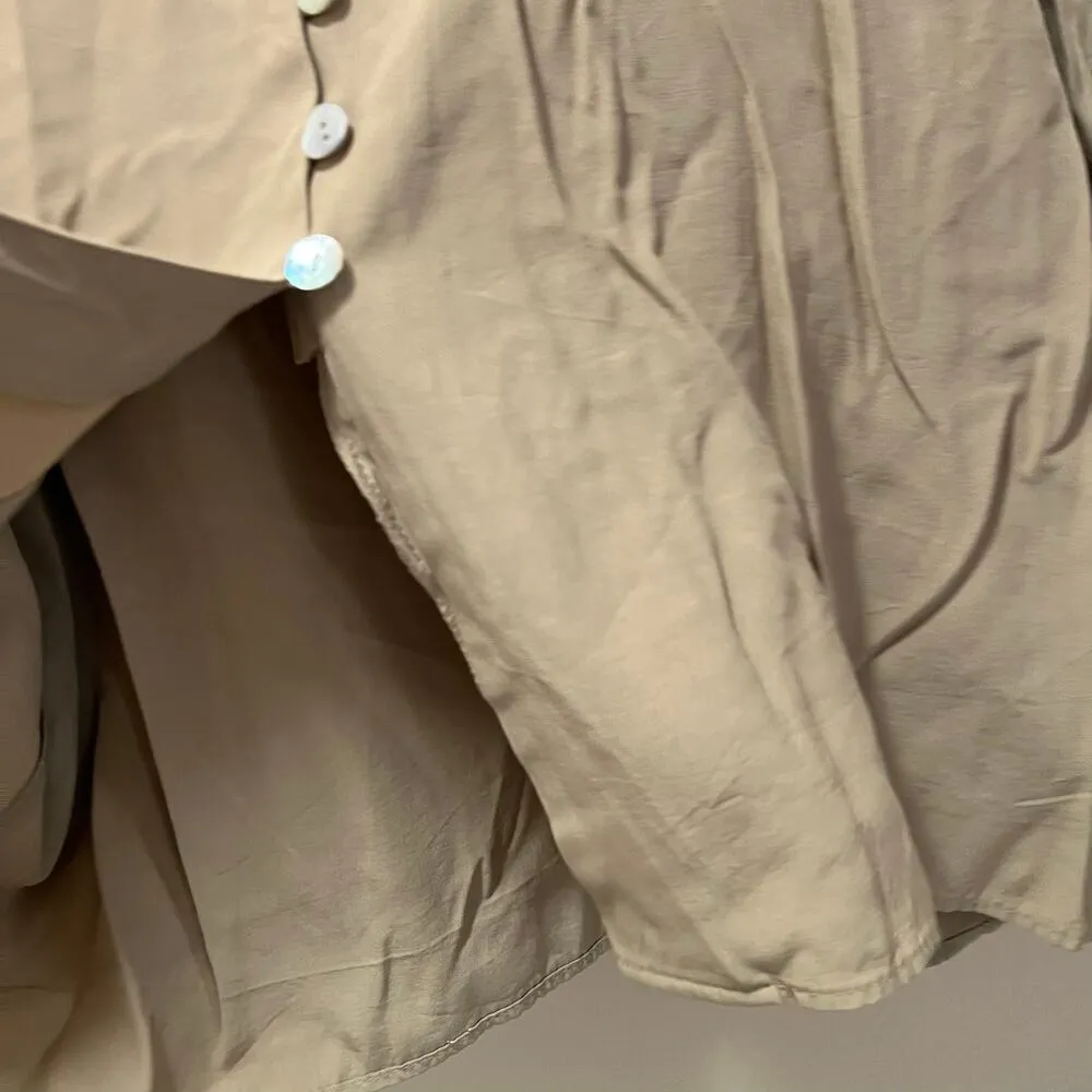 Vintage Laggenlook Linen Button Down Shirt Beige Long Sleeve Blouse Sz M Size M - Image 6