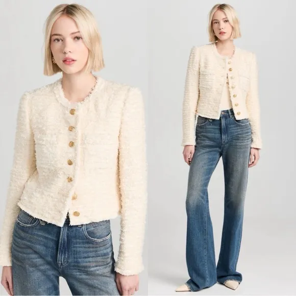 NWT LOVESHACKFANCY Vermont Tweed Woven Beige Jacket Sz 12 - Image 2