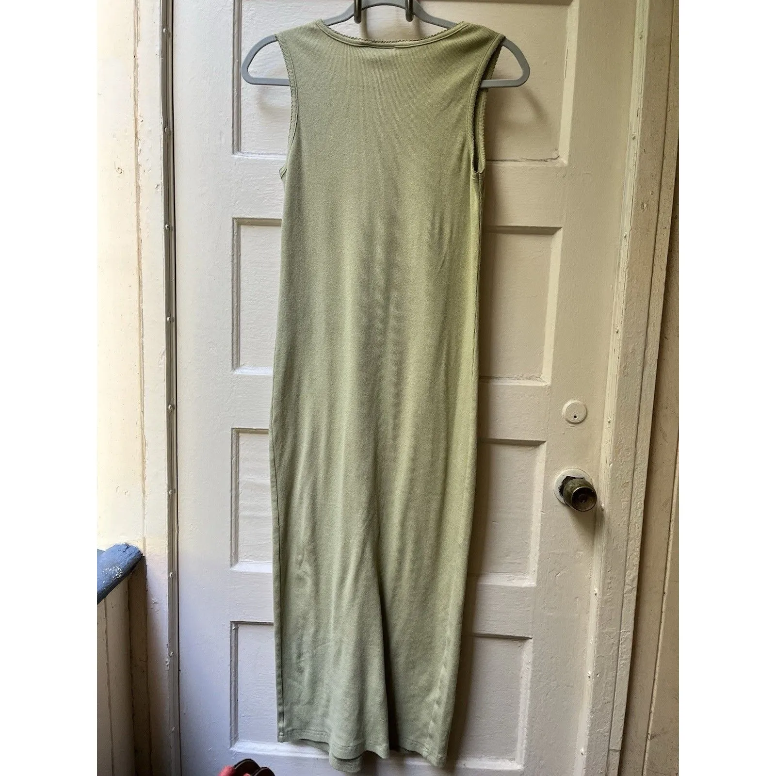 Womens French Tank Dress M Lime Green Cotton Summer Vacation Island Cottage Core Size M - Image 2
