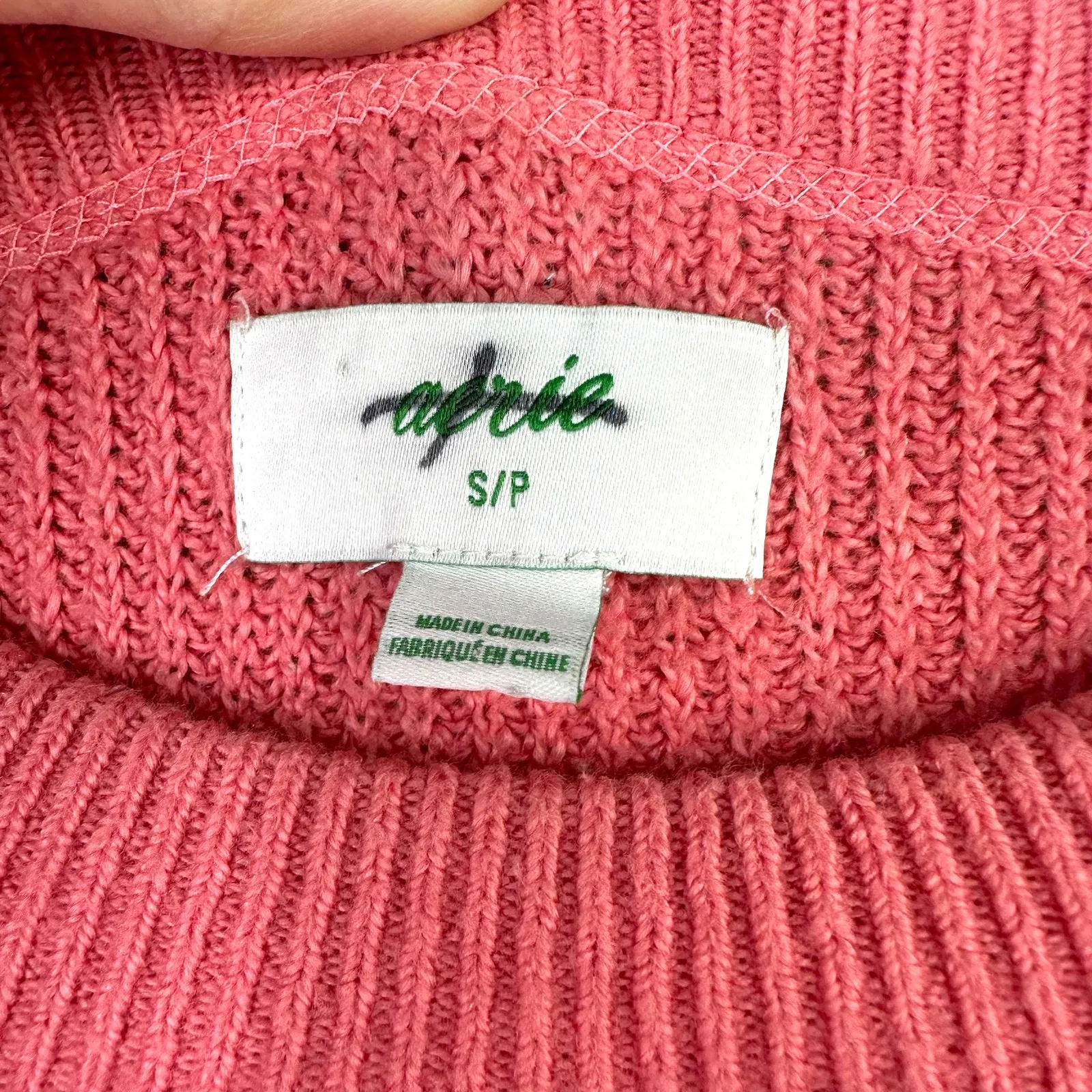 Aerie Coral Pink Very Soft Pullover Knit Ribbed Crewneck Oversized Sweater Small - Image 3