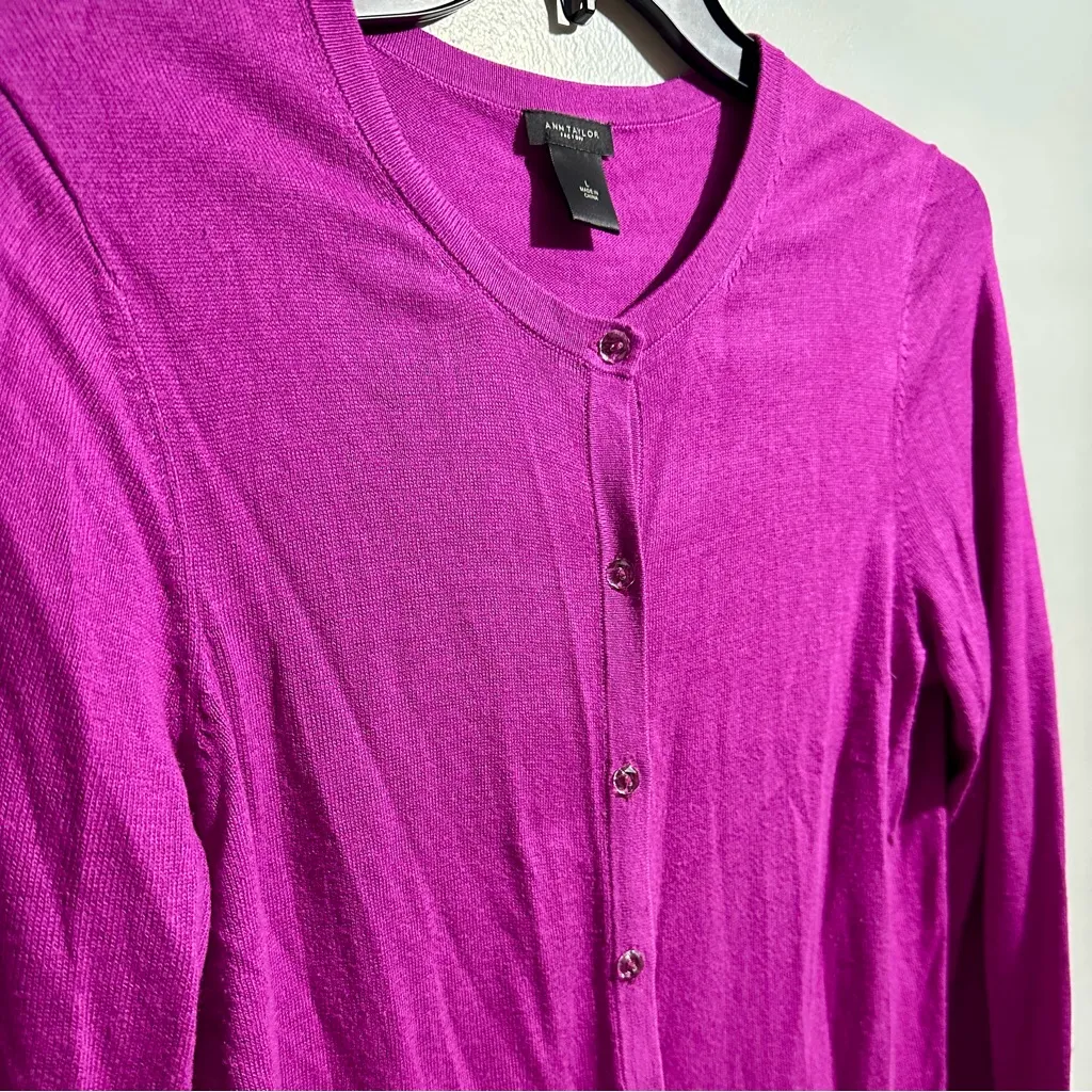 Ann Taylor Women's Fuchsia Cardigan Sweater (608) - Image 2
