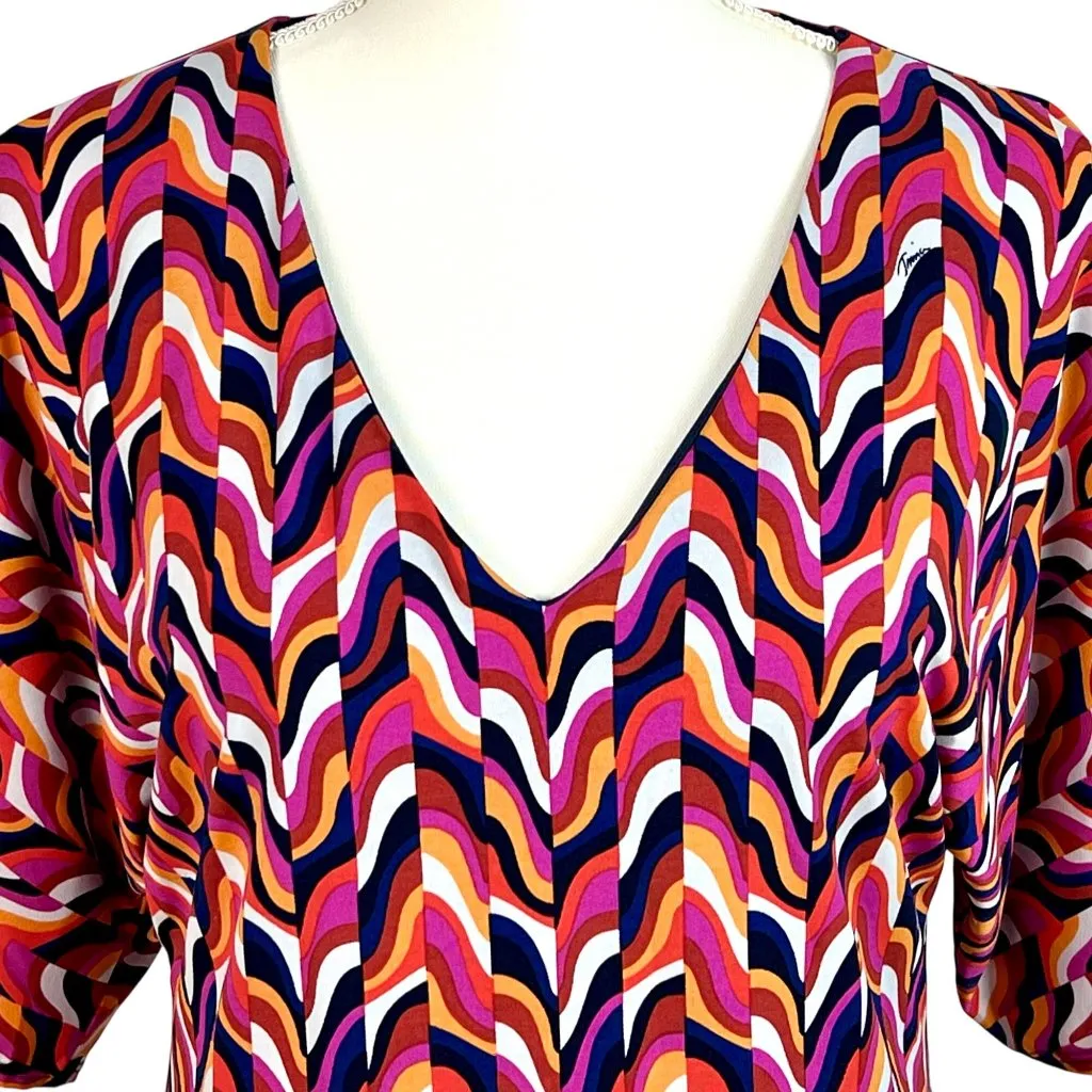 Trina Turk Kaleidoscope Shift Dress 2 V-Neck 3/4 Kimono Sleeves Retro Rad 70s - Image 3