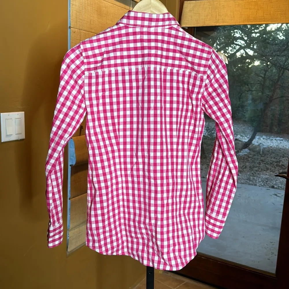 J. Crew Button Down Shirt Pink Gingham Size XXS Oversized - Image 6