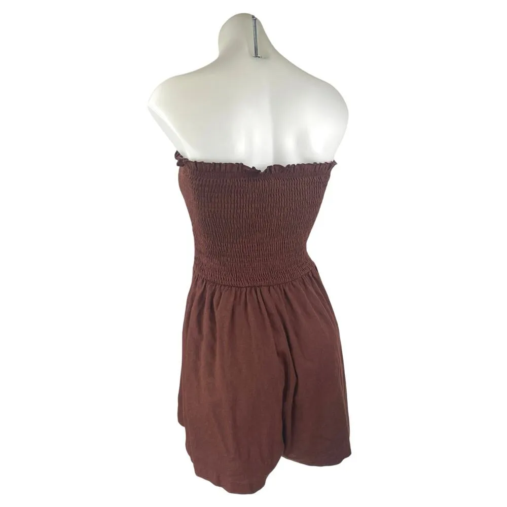 Princess Polly Brown Strapless Sleeveless Smocked Bandeau Tube Romper Shorts 6 - Image 2