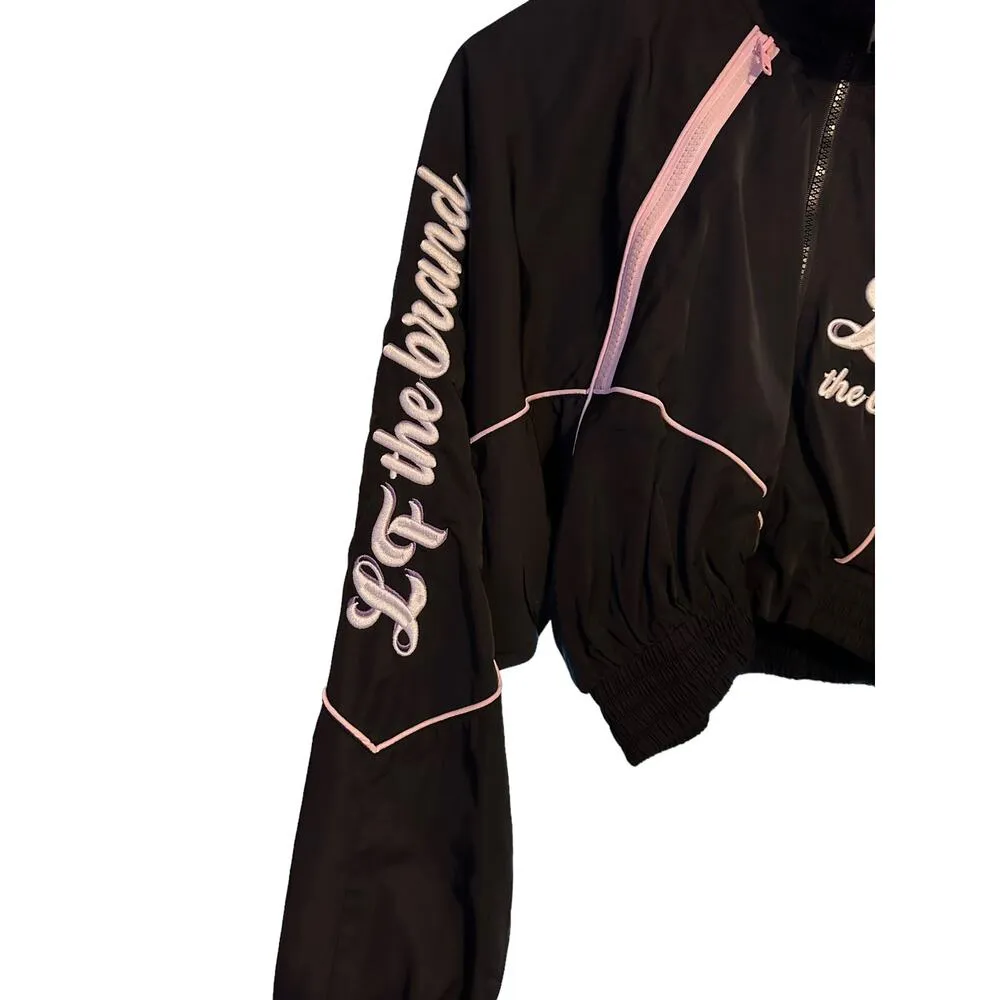 NEW LF The Brand Black Pink Windbreaker Cropped Bomber Jacket Size Small - Image 5