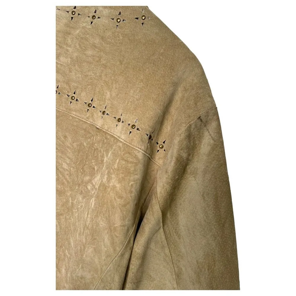 Cabelas Jacket Womens XL Leather Suede Western Laser Cut Full Zip Studded Brown - Image 6