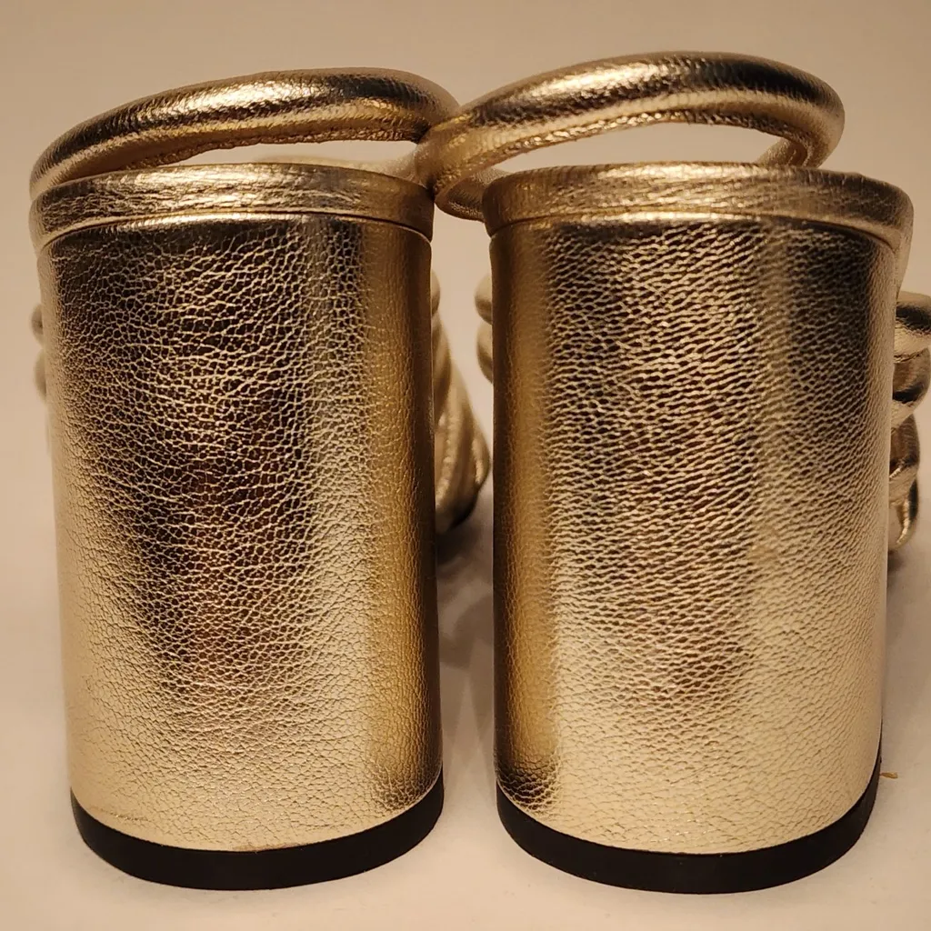 Free People Colette Cinched Women’s Gold Strappy Block Heel Sandals Size 6.5 /37 - Image 7