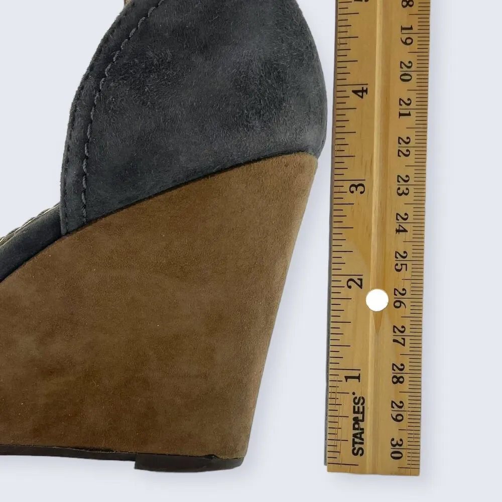 Splendid Dallas Gray & Brown Suede Buckle Ankle Strap 3.5" Wedge Sandal 7.5 - Image 8